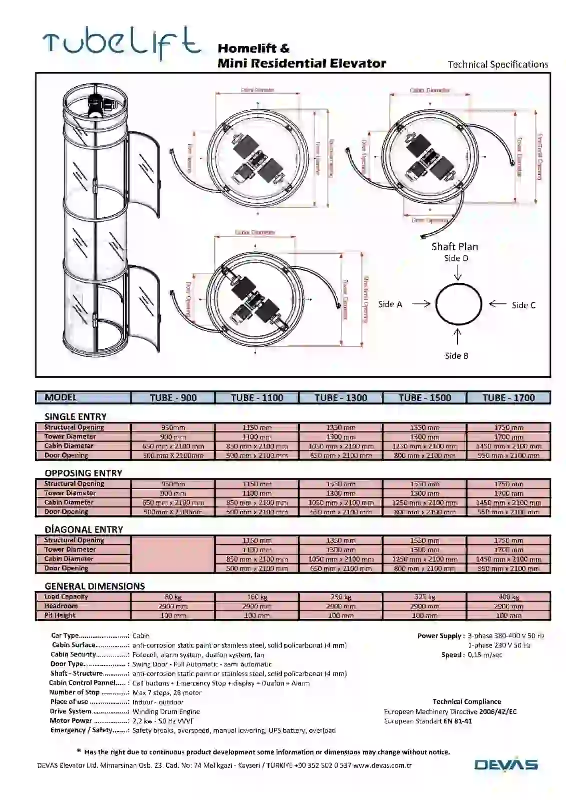 tubelift ev asansörü ölçü