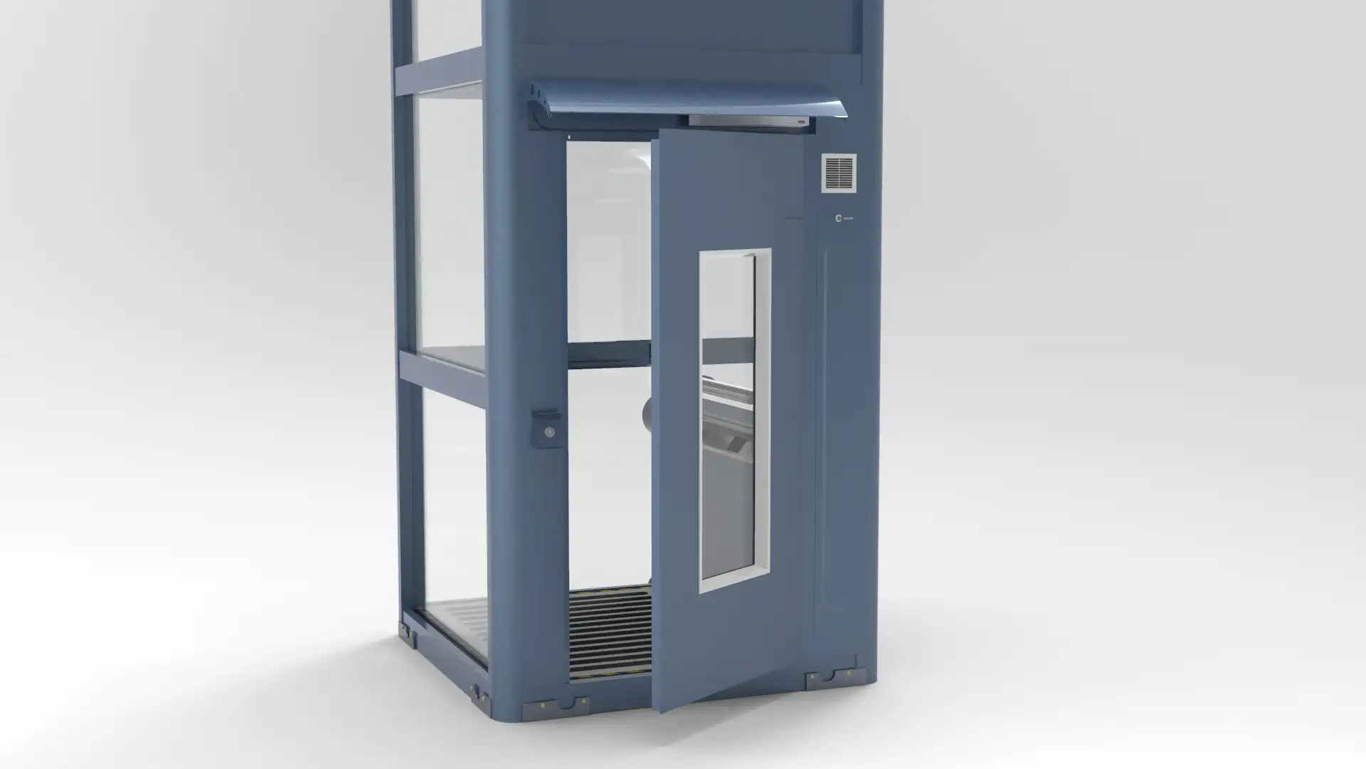 3D render görüntüsü bina dışında konumlandırılmış asansör