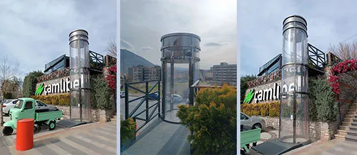Dış mekânda panoramik tüp ev asansörü uygulaması